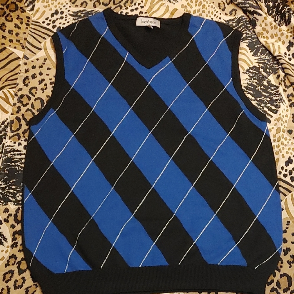 Blue and Black Argyle Sweater Vest Sz XL